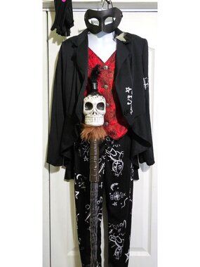 Spirit Halloween Witch Doctor Costume Girls 12-14 Suit Top Hat Cane Staff Voodoo